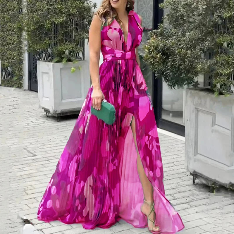 Helena - Robe longue sans manches rose élégante
