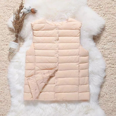 Artic - Gilet en coton plissé avec plumes de canard blanches