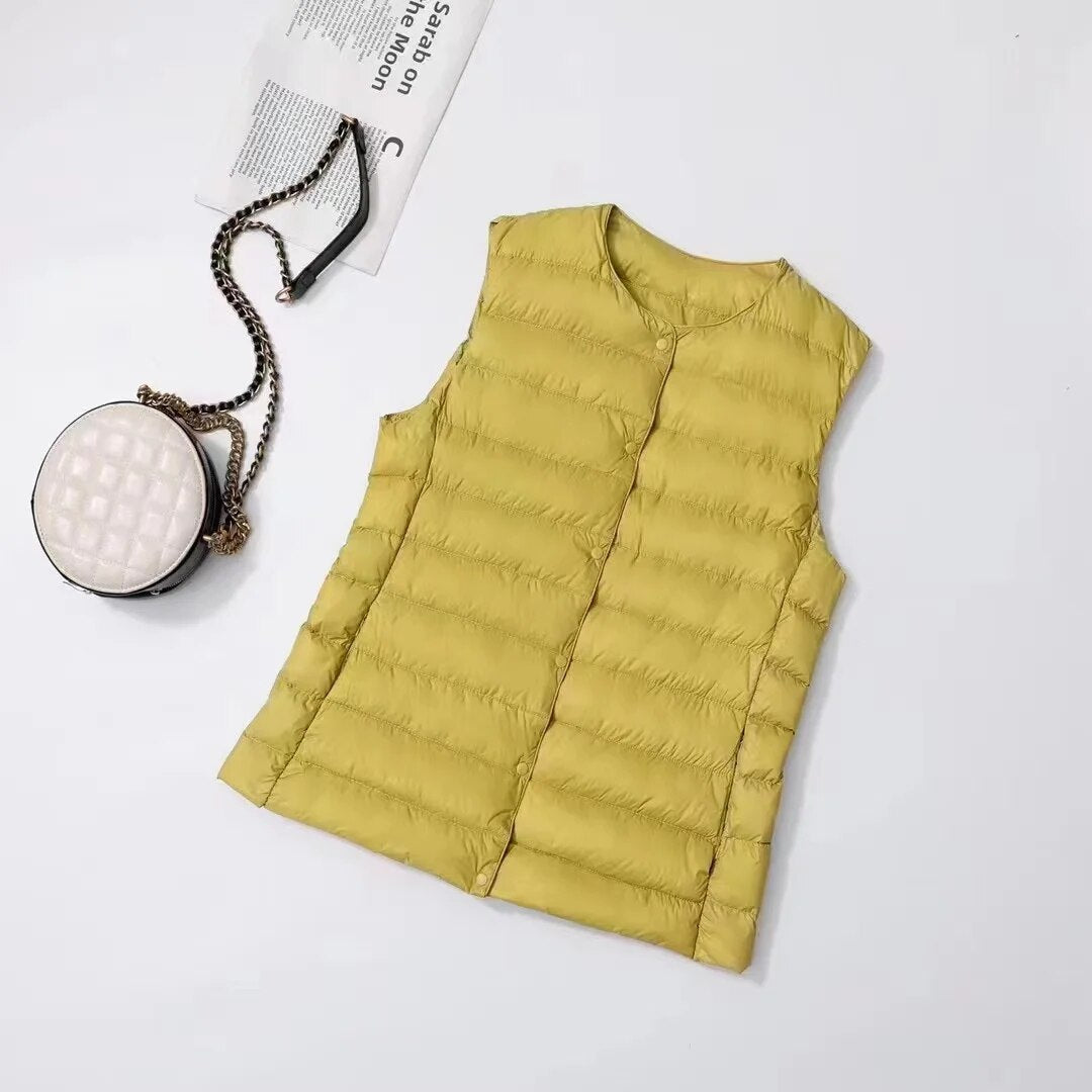 Artic - Gilet en coton plissé avec plumes de canard blanches