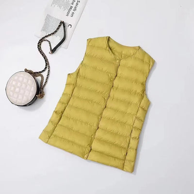 Artic - Gilet en coton plissé avec plumes de canard blanches
