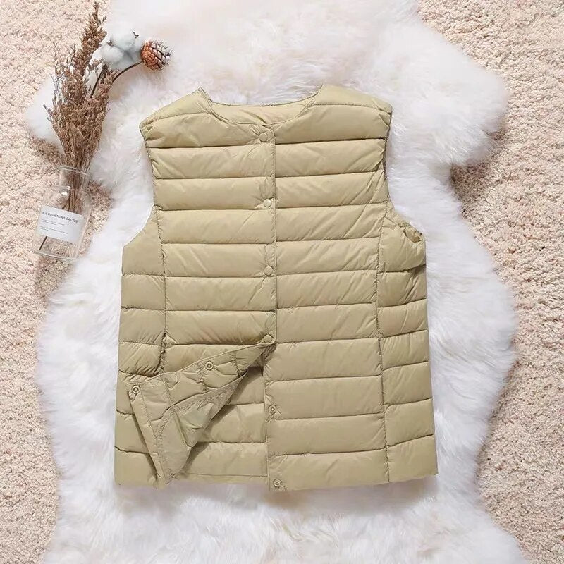Artic - Gilet en coton plissé avec plumes de canard blanches
