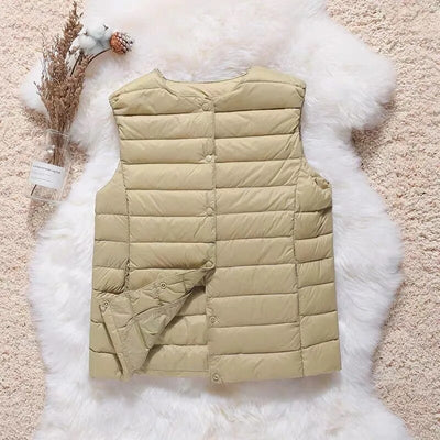Artic - Gilet en coton plissé avec plumes de canard blanches