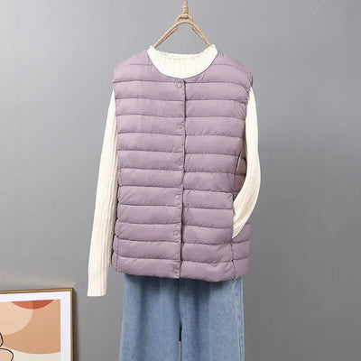 Artic - Gilet en coton plissé avec plumes de canard blanches