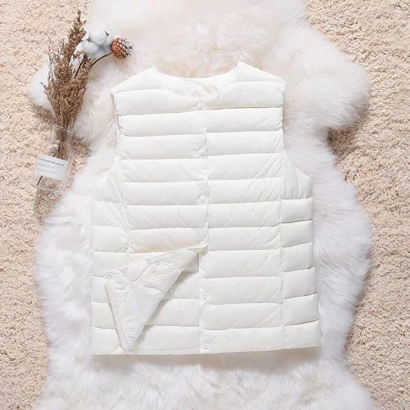 Artic - Gilet en coton plissé avec plumes de canard blanches