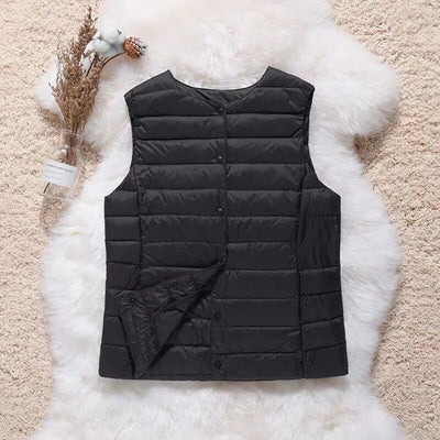 Artic - Gilet en coton plissé avec plumes de canard blanches