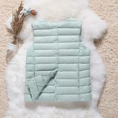 Artic - Gilet en coton plissé avec plumes de canard blanches