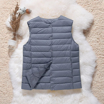 Artic - Gilet en coton plissé avec plumes de canard blanches
