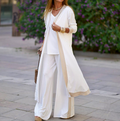 Amelia - Ensemble 3 pièces Pantalon baggy + gilet long ouvert et chemisier