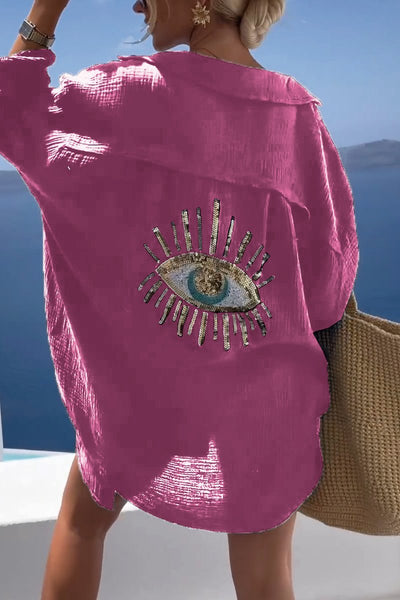 Soraya - Chemise décontractée Evil Eye avec perles paillettes