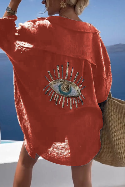 Soraya - Chemise décontractée Evil Eye avec perles paillettes