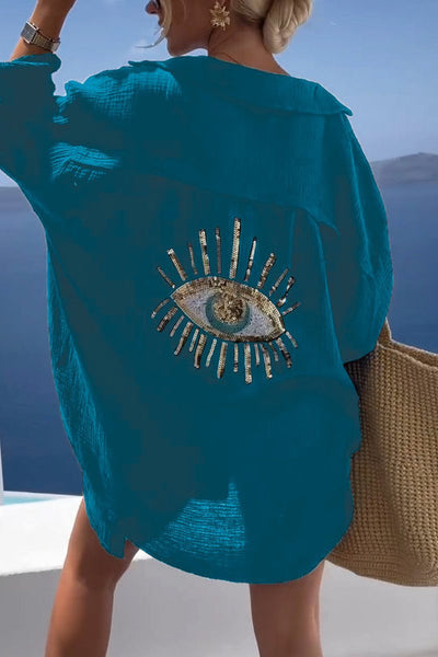 Soraya - Chemise décontractée Evil Eye avec perles paillettes