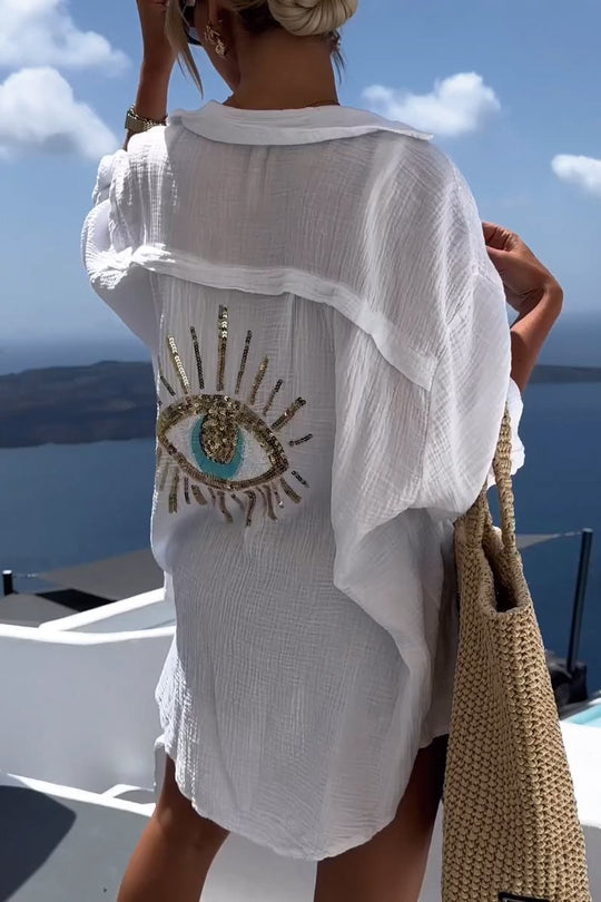 Soraya - Chemise décontractée Evil Eye avec perles paillettes