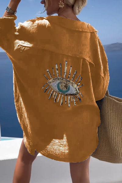 Soraya - Chemise décontractée Evil Eye avec perles paillettes