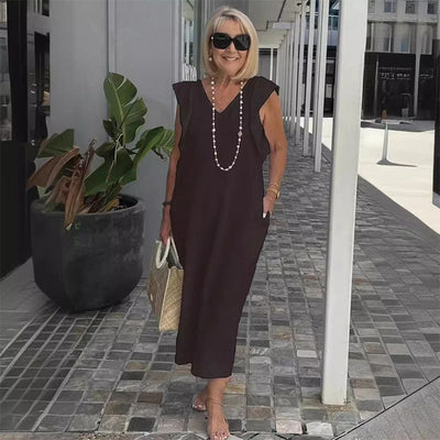 Mariona - Robe décontractée sans manches en coton et lin pour femmes