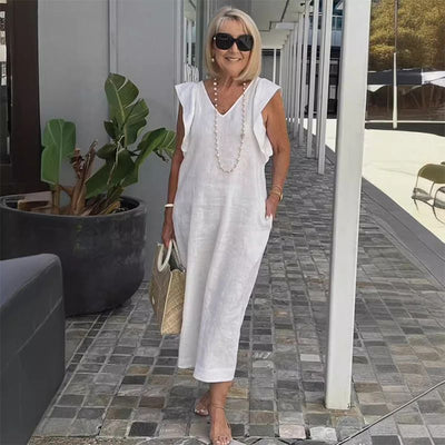Mariona - Robe décontractée sans manches en coton et lin pour femmes