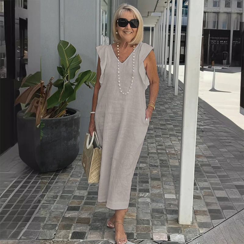 Mariona - Robe décontractée sans manches en coton et lin pour femmes