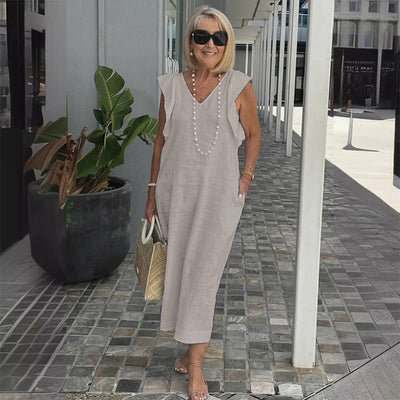 Mariona - Robe décontractée sans manches en coton et lin pour femmes