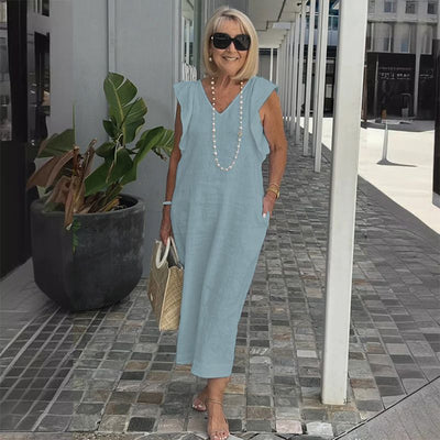 Mariona - Robe décontractée sans manches en coton et lin pour femmes
